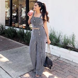 2 piece striped set with gold buttons